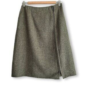 C'EST CITY Silk Wool Blend Side Zip Slit Knee Length Skirt Green Sz 6